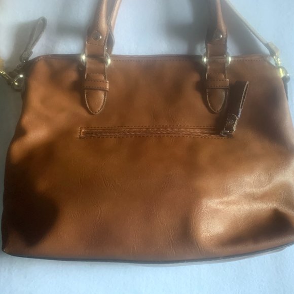 Relic/Fossil Dark Saddle Brown Front Pouch Gold Handle Crossbody Purse - Picture 3 of 5